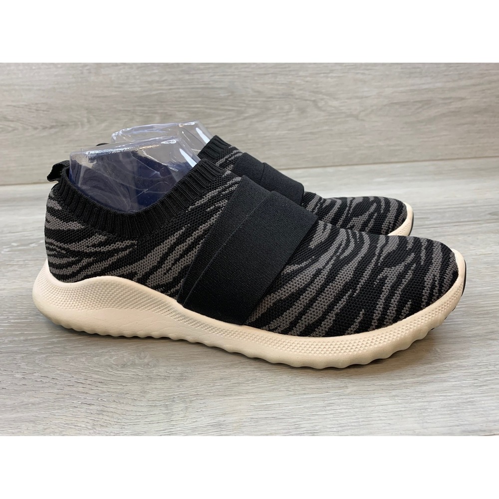Aetrex Women's Sneakers Size 10 Black Grey Zebra Knit Slip On Walking Shoes